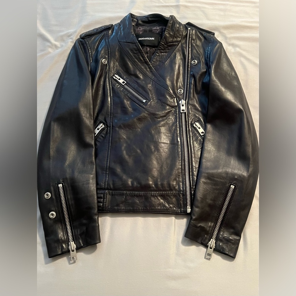 Anthropologie Zadig & Voltaire Loon Spi Biker Jacket Lamb Leather Womens M NWOT